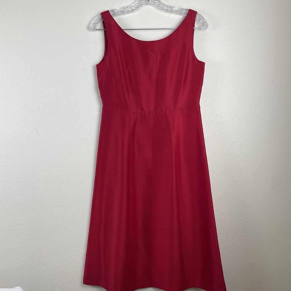 Laura Ashley Red Silk A-Line Sleeveless Midi V-Neck Dress Romantic Love-6